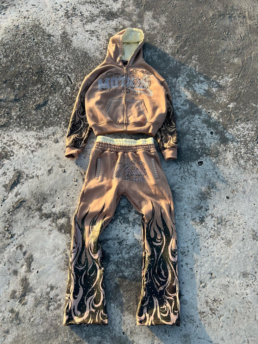 MM FLAME HOODIE SET (BROWN)