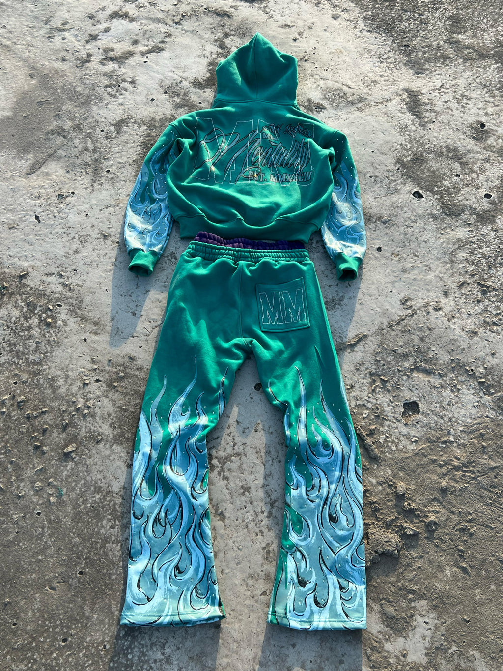 MM FLAME HOODIE SET (TEAL BLUE)