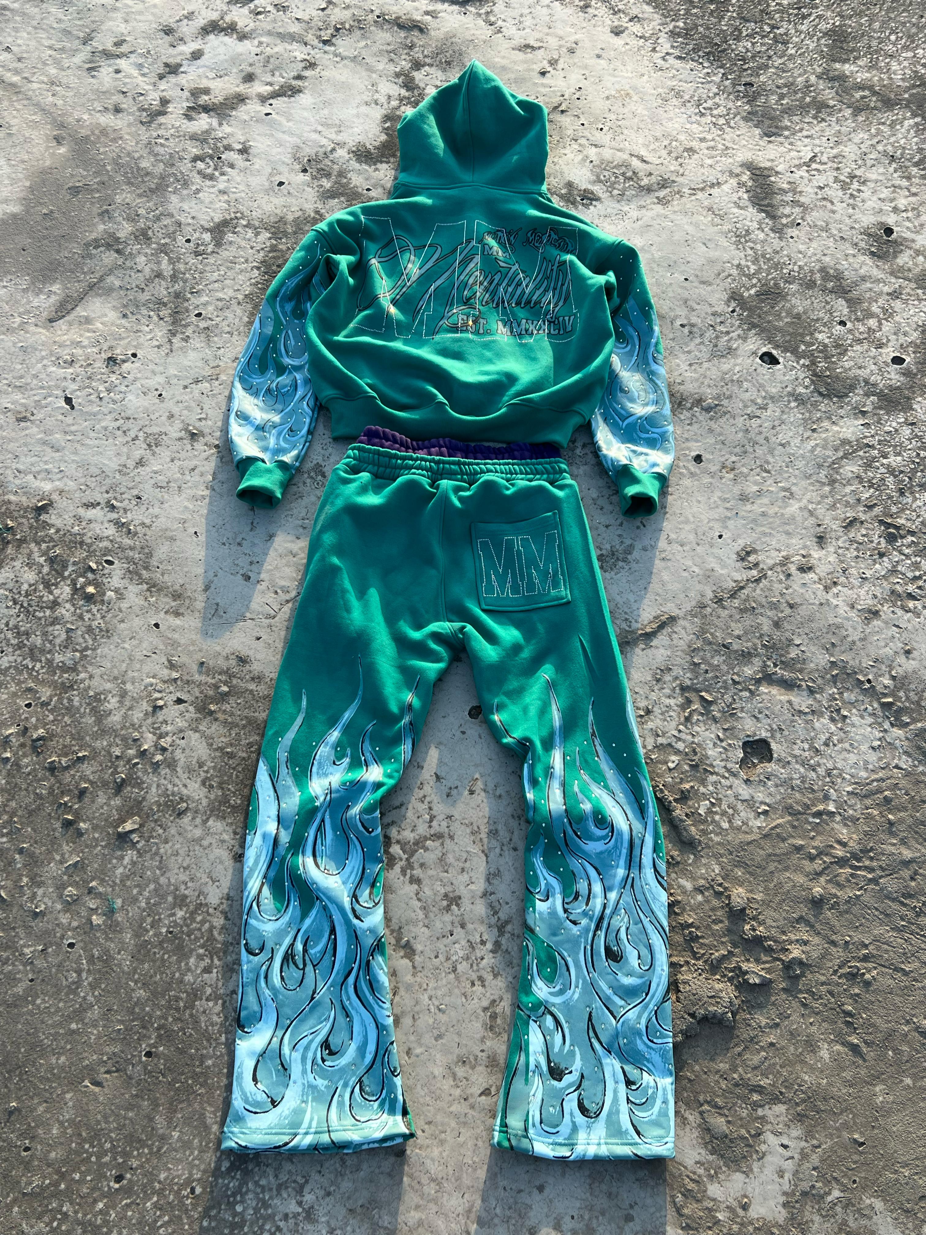 MM FLAME HOODIE SET (TEAL BLUE)
