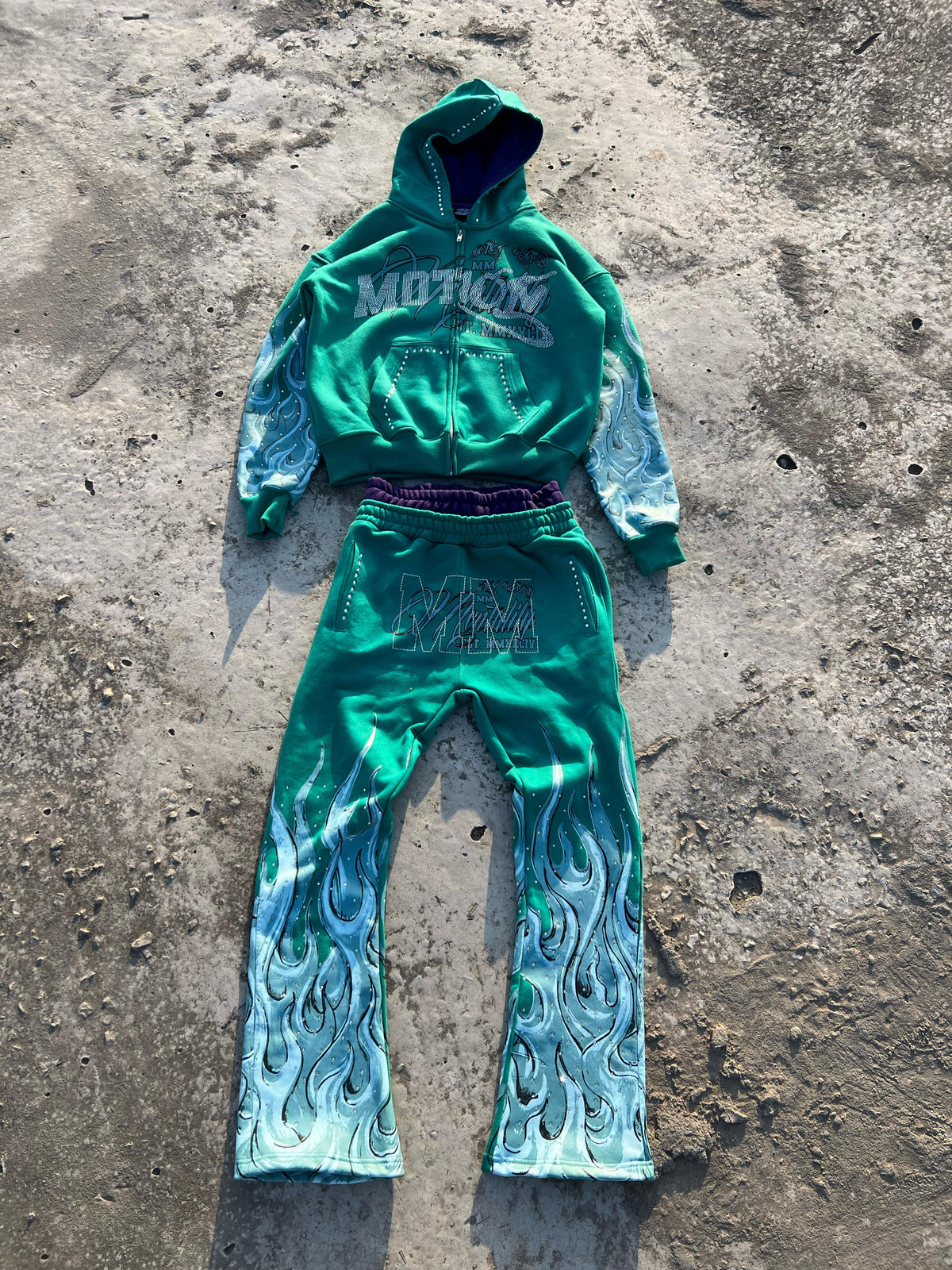 MM FLAME HOODIE SET (TEAL BLUE)